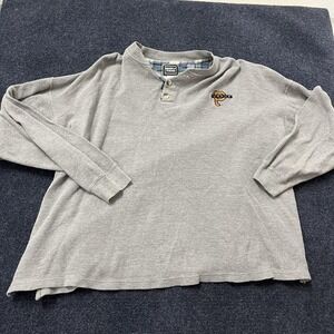 Vintage Purdue Henley Shirt Mens XL Gray Thermal Waffle Knit Long Sleeve Cotton